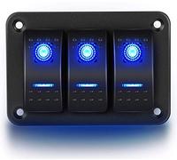 Gebildet 12V/20A, 24V/10A, 3Gang Tablero de Palanca de Panel de Aluminio Luces LED, Soporte de Interruptor Basculante Precableado de Encendido/Apagado de 5Pines para Automóvil, Barco Marino