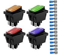 Gebildet 12V 24V 20A Interruptor impermeable Basculante con indicador LED, 4 Pin 2 Posiciones ON-OFF Interruptor DPST de Botón para Coche Camión Motocicleta Barco Marina (Rojo Amarillo Azul Verde)