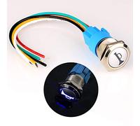 Gebildet 12V-24V/5A 19mm Pre-cableado Momentáneo Altavoz de Bocina Botón Impermeable Metal Interruptor con Azul LED para Coche o Barco