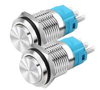 Gebildet 16mm Cabeza Alta SPDT Interruptor de Enganche Resistente al Agua, Interruptor de Botón de Metal de Acero Inoxidable, Terminales de Pin Soldadura DC 6V/12V/36V/48V, AC 110V/230V 2A 1NO+1NC