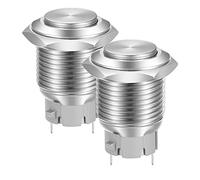 Gebildet 16mm Cabeza Alta SPST Botón Pulsador de Enganche, Interruptor de Botón de Metal de Acero Inoxidable a Prueba de Agua, Terminales de Pin de Soldadura DC 6V/12V/36V/48V, AC 110V/230V 3A 1NO
