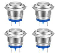 Gebildet 16mm Cabeza Alta SPST Interruptor Momentáneo a Prueba de Agua, Reinicio Automático Interruptor de Botón de Metal, Terminales de Pin de Soldadura DC 6V/12V/36V/48V, AC 110V/230V 3A 1NO