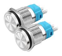 Gebildet 16mm Cabeza Plana SPDT Interruptor de Enganche Resistente al Agua, Interruptor de Botón de Metal de Acero Inoxidable, Terminales de Pin Soldadura DC 6V/12V/36V/48V, AC 110V/230V 2A 1NO+1NC