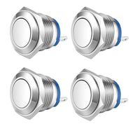 Gebildet 16mm Cabeza Plana SPST Interruptor Momentáneo a Prueba de Agua, Reinicio Automático Interruptor de Botón de Metal, Terminales de Pin de Soldadura DC 6V/12V/36V/48V, AC 110V/230V 3A 1NO