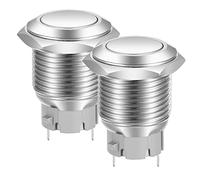 Gebildet 16mm Cabeza Plana SPST Pulsador de Enganche, Interruptor de Botón de Metal de Acero Inoxidable Resistente al Agua, Terminales de Clavija Soldadura DC 6V/12V/36V/48V, AC 110V/230V 3A 1NO