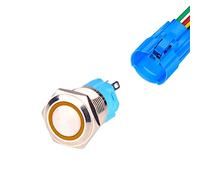 Gebildet 16mm Momentáneo Pulsador de Botón Acero Inoxidable, Impermeable ON/OFF 12V-24V 5A LED 1NO1NC SPDT Temporal Botón con Enchufe de Cable(LED Naranja)