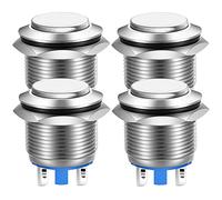 Gebildet 19mm Cabeza Alta SPST Interruptor Momentáneo a Prueba de Agua, Reinicio Automático Interruptor de Botón de Metal, Terminales de Pin de Soldadura DC 6V/12V/36V/48V, AC 110V/230V 3A 1NO