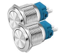 Gebildet 19mm Cabeza Plana SPDT Interruptor de Enganche Resistente al Agua, Interruptor de Botón de Metal de Acero Inoxidable, Terminales de Pin Soldadura DC 6V/12V/36V/48V, AC 110V/230V 2A 1NO+1NC