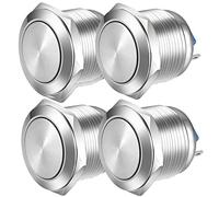 Gebildet 19mm Cabeza Plana SPST Interruptor Momentáneo a Prueba de Agua, Reinicio Automático Interruptor de Botón de Metal, Terminales de Pin de Soldadura DC 6V/12V/36V/48V, AC 110V/230V 3A 1NO