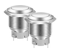 Gebildet 19mm Cabeza Plana SPST Pulsador de Enganche, Interruptor de Botón de Metal de Acero Inoxidable Resistente al Agua, Terminales de Clavija Soldadura DC 6V/12V/36V/48V, AC 110V/230V 3A 1NO