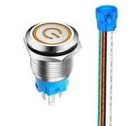 Gebildet 19mm Enclavamiento Pulsador de Botón Metálico Interruptores Acero Inoxidable Impermeable Plana Top ON/Off 12V-24V 5A Pulsador con Enchufe de Cable(LED Naranja)