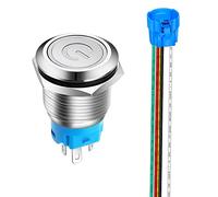 Gebildet 19mm Enclavamiento Pulsador de Botón Metálico, No-Momentáneo Interruptores Acero Inoxidable Impermeable Plana Top ON/Off 12V-24V 5A Pulsador con Enchufe de Cable(LED Blanco)