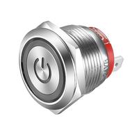 Gebildet 19mm Interruptor de Botón Pulsador de Acero Inoxidable con Enclavamiento Interruptor SPST de 4Pines a Prueba de Agua Pulsador Tipo Corto 20A/12-24V LED Azul