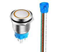 Gebildet 19mm Momentáneo Pulsador de Botón Acero Inoxidable, Impermeable ON/OFF 12V-24V 5A LED 1NO1NC SPDT Temporal Botón con Enchufe de Cable(LED Naranja)