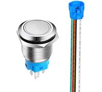 Gebildet 19mm Momentáneo Pulsador de Botón Acero Inoxidable, Impermeable ON/OFF 12V-24V 5A LED 1NO1NC SPDT Temporal Botón con Enchufe de Cable(LED Blanco)