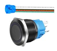 Gebildet 22mm 110V-220V Botón pulsador momentáneo de Acero Inoxidable de LED 1NO1NC SPDT Botón Impermeable de Encendido y Apagado con Enchufe de Cable (LED azul y Carcasa Negra)