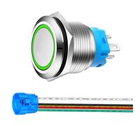 Gebildet 22mm Acero Inoxidable Pulsador Momentáneo 12V-24V 5A LED 1NO1NC SPDT Encendido/Apagado Impermeable con Enchufe de Cable (LED Verde)