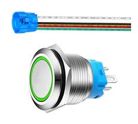 Gebildet 22mm Acero Inoxidable Pulsador Momentáneo 230V AC 3A LED 1NO1NC SPDT Encendido/Apagado Impermeable con Enchufe de Cable (LED Verde)