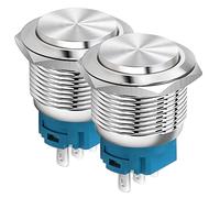 Gebildet 22mm Cabeza Alta SPDT Interruptor de Enganche Resistente al Agua, Interruptor de Botón de Metal de Acero Inoxidable, Terminales de Pin Soldadura DC 6V/12V/36V/48V, AC 110V/230V 2A 1NO+1NC