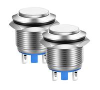 Gebildet 22mm Cabeza Alta SPST Interruptor Momentáneo a Prueba de Agua, Reinicio Automático Interruptor de Botón de Metal, Terminales de Pin de Soldadura DC 6V/12V/36V/48V, AC 110V/230V 3A 1NO