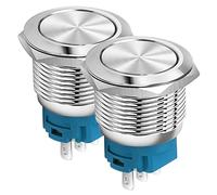 Gebildet 22mm Cabeza Plana SPDT Interruptor de Enganche Resistente al Agua, Interruptor de Botón de Metal de Acero Inoxidable, Terminales de Pin Soldadura DC 6V/12V/36V/48V, AC 110V/230V 2A 1NO+1NC