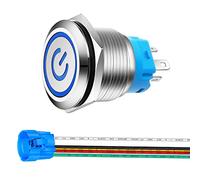 Gebildet 22mm Enclavamiento Pulsador de Botón Metálico Interruptores Acero Inoxidable Impermeable Plana Top ON/Off 12V-24V 5A Pulsador con Enchufe de Cable(LED Azul)