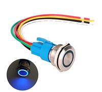 Gebildet 22mm Momentáneo Pulsador de Botón Acero Inoxidable, Impermeable ON/Off 230V AC 5A LED 1NO1NC SPDT Pulsador con Enchufe de Cable(LED Azul)