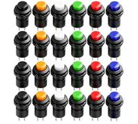 Gebildet 24pcs 12mm Interruptor a Pulsador Pestillo SPST ON/OFF AC 250V/1.5A 125V/3A, Enclavamiento Mini Interruptores de Botón para Trompeta de Coche, PC, Lámpara de Mesa, Timbre de Casa