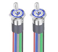 Gebildet 2Pcs 16mm Interruptores Basculantes Precableados 12V-24V, Interruptor Palanca LED de Encendido/Apagado SPST, Interruptor de Palanca Impermeable IP67, para Salpicadero de Coche (Azul)