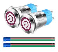 Gebildet 2Piezas 12mm Enclavamiento Pulsador de Botón Interruptores Acero Inoxidable Impermeable Plana Top, Normalmente Abierto SPST ON/Off 12V-24V 3A Pulsador con Enchufe de Cable(LED Rojo)