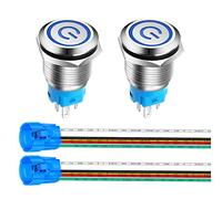 Gebildet 2piezas 16mm Enclavamiento Pulsador de Botón Metálico Interruptores Acero Inoxidable Impermeable Plana Top ON/Off 12V-24V 5A Pulsador con Enchufe de Cable(LED Azul)