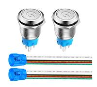 Gebildet 2piezas 16mm Enclavamiento Pulsador de Botón Metálico Interruptores Acero Inoxidable Impermeable Plana Top ON/Off 12V-24V 5A Pulsador con Enchufe de Cable(LED Blanco)