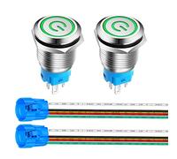 Gebildet 2piezas 16mm Enclavamiento Pulsador de Botón Metálico Interruptores Acero Inoxidable Impermeable Plana Top ON/OFF 12V-24V 5A Pulsador con enchufe de cable(LED Verde)