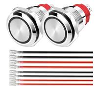 Gebildet 2piezas Botón Pulsador Impermeable con LED Azul con Enclavamiento 110-230V CA/15A Interruptor Pulsador de Acero Inoxidable de 16mm a Prueba de Agua con Cable Conector