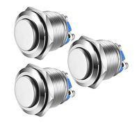 Gebildet 3pcs 19mm 5A 12V/24V/125V/250VAC Momentáneo Pulsador,Terminales de Tipo Tornillo,Botón de Metal de Acero Inoxidable a Prueba de Agua(Cabeza Alta)