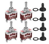 Gebildet 4interruptores de Palanca Momentáneos Impermeables 20A-12VCC/10A -24VDC, 20A-125VAC/10A -250 Vac DPDT 3pines ON/Off/ON Interruptor Basculante + 4 Tapas