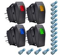 Gebildet 4pcs 12V/20A, 24V/10A Interruptor Basculante, ON-Off LED Interruptor para Barco Marino(Rojo, Amarillo, Azul, Verde)+16pcs Terminal(6.3mm)