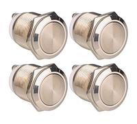 Gebildet 4pcs 19mm 12V / 24V / 125V / 250V / 5A Interruptor de Botón de Enclavamiento Terminales de Tipo Tornillo Interruptor de Metal Impermeable de Acero Inoxidable (Cabeza Plana)
