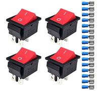 Gebildet 4Pcs Boton Interruptor Rocker KCD4 12V-24V-48V-110V/20A, 220-230V/15A, 4 Pines DPST Interruptores Basculantes con 16Pcs Terminal(SIN LED)