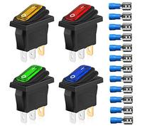 Gebildet 4pcs Interruptores de Palanca Basculantes Impermeables KCD3 12V-24VDC/20A con Indicador LED, Interruptor de Enchufe Triangular de Encendido y Apagado SPST de 3Pin(12pcs Conectores de Cable)