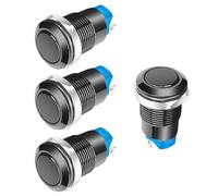 Gebildet 4pcs Negro 12mm 3A 12V/24V/125V/250VAC Interruptor de Botón a Prueba de Agua Enclavamiento Interruptor de Botón de Cobre niquelado Encendido-Apagado(Cabeza Plana)