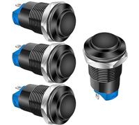 Gebildet 4piezas 12mm Interruptor de Botón de Bloqueo Cable de Cabeza Elevada Aleación de Aluminio 1NO 12V 24V 36V 110V 250V Impermeable IP65 sin LED (Carcasa Negra)