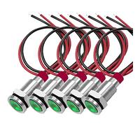 Gebildet 5 pcs 10 mm 3V-4.5V-5V-6V-7.5V-9V LED Luz Indicadora de Metal Lámpara de Señal Impermeable con Cable (Verde)