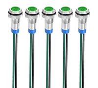 Gebildet 5 pcs 8 mm 3V-4.5V-5V-6V-7.5V-9V LED Luz Indicadora de Metal Lámpara de Señal Impermeable con Cable (Verde)