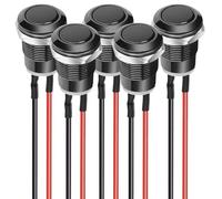Gebildet 5 Piezas Precableado Botón Pulsador de Aleación de Aluminio, Resistente al Agua IP65, Momentáneo, Encendido y Apagado, 12mm, 2A, 12V/24V/125V/250V CA (Cabeza Plana)