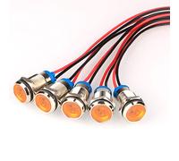 Gebildet 5pcs 10mm Amarillo LED Luz Indicadora de Metal Impermeable láMpara de AC/DC 12-24V Señal Piloto Tablero Direccional con Cable