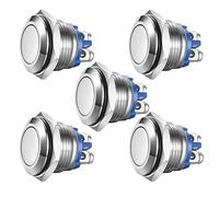 Gebildet 5pcs 16mm 5A 12V/24V/125V/250VAC Momentáneo Pulsador,Terminales de Tipo Tornillo,Botón de Metal de Acero Inoxidable a Prueba de Agua(Cabeza Alta)
