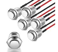 Gebildet 5pcs Interruptor de Botón de Enganche Autoblocante Pulsador a Prueba de Agua Botón de Acero Inoxidable Encendido Apagado con Alambre 12mm 2A 12V/24V/125V/250V(Cabeza Alta)