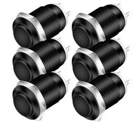 Gebildet 6pcs 12mm Pulsador Momentáneo Cable de Cabeza Elevada Aleación de Aluminio 1NO 12V 24V 36V 110V 250V Impermeable IP65 Sin LED (Carcasa Negra)