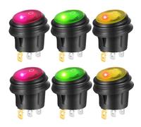 Gebildet 6piezas 12V-24V/20A Impermeable Interruptor Basculante Redondo LED, 3pin 2Posición ON/OFF SPST, Snap-In Latching Boton Interruptor para Coche Motocicleta Bote Marina (Rojo/Verde/Amarillo)